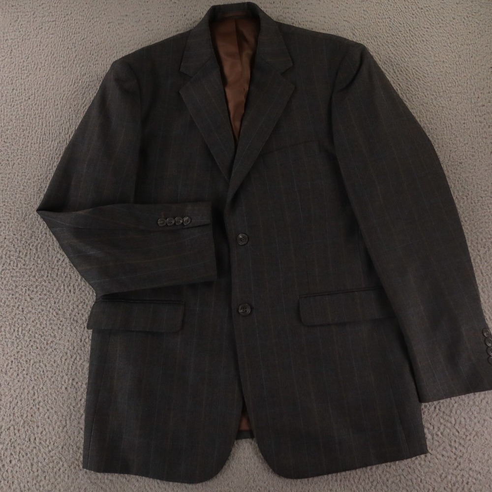 Chalk Stripe Jacket M Gray 100% Wool Serge Twill Sport Coat Blazer 42R